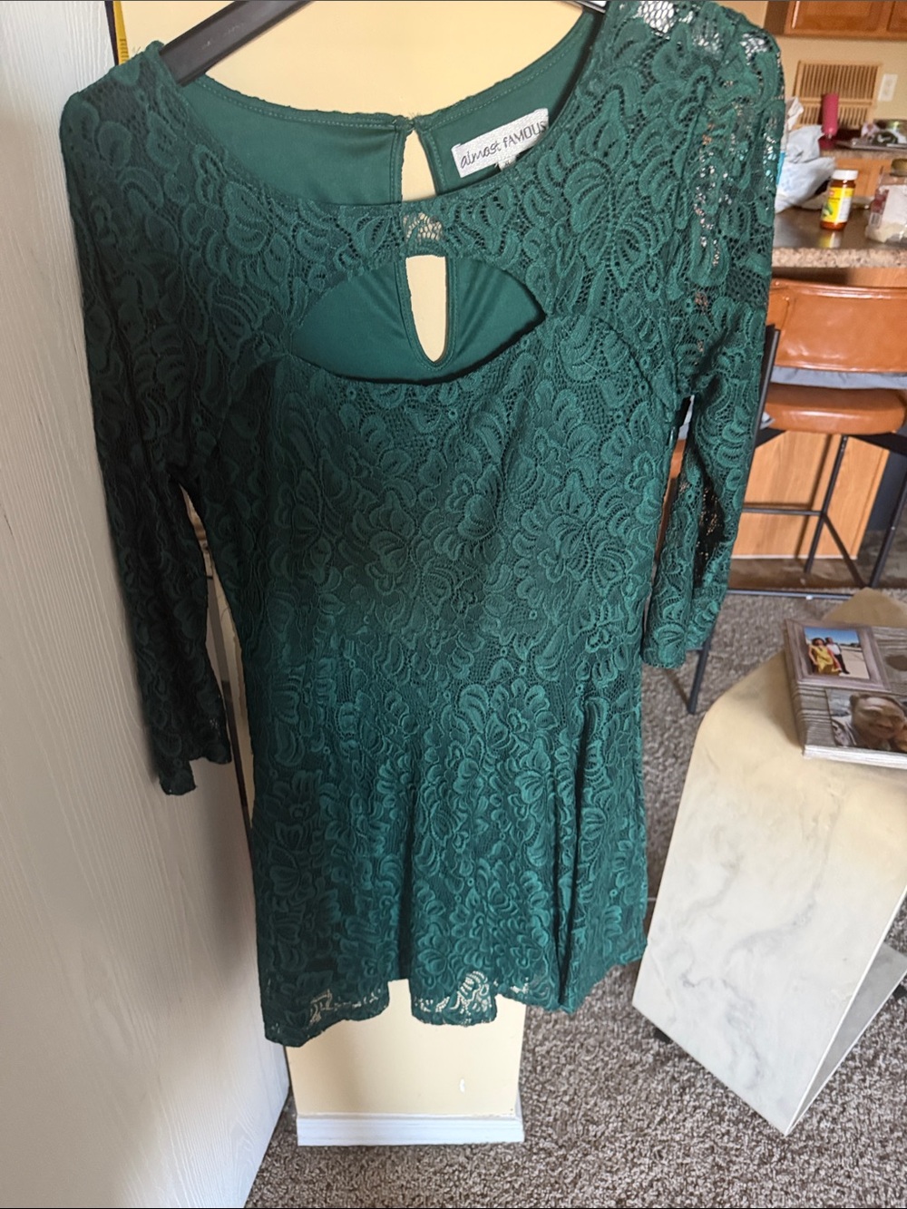 Almost Famous Emerald Lace Long Sleeve Keyhole Dress